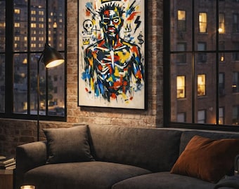 Basquiat Style Male Portrait Art Print, Basquiat-Inspired ,Graffiti Wall Art,Basquiat Poster,Neo-Expressionist Graffiti (Digital Download)