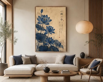 Blue Lotus Floral Print,Japandi Poster,Japanese Art,Oriental Decor,Japanese Print,Floral Poster,Japandi Floral Art