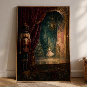 Nötknäpparen julväggkonst, vintage balettposter, ballerina jultryck, juvelfärgad juldekoration