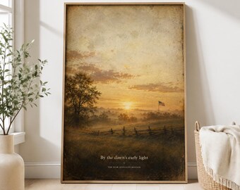 Star Spangled Banner Poster, Vintage Americana Wall Art, National Anthem Art, Rustic Patriotic American Flag Farmhouse Decor