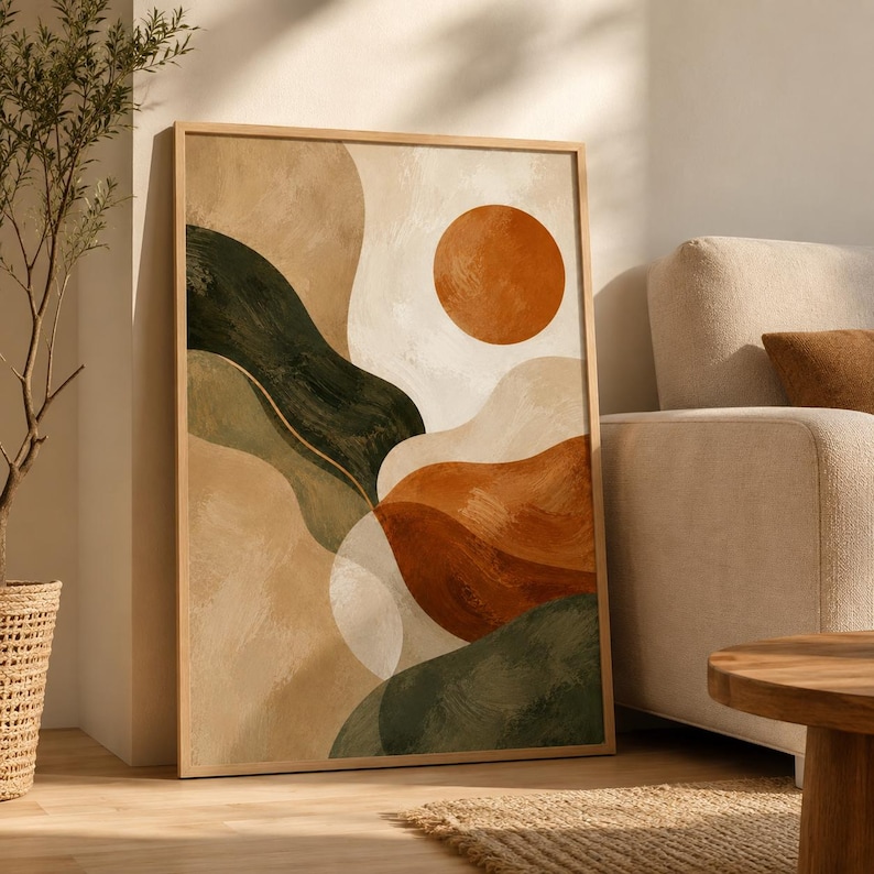 Terracotta Green Abstract Wall Art, Mid Century Modern Print, Burnt ...