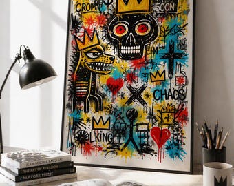 Basquiat-Inspired Graffiti Wall Art,Neo-Expressionist,Basquiat Wall Art, Basquiat Print,Graffiti Art Poster,Basquiat Poster,
