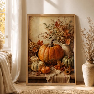 Rustic Autumn Harvest Decor, Cottagecore Fall Kitchen Poster, Halloween Pumpkin Print, Cozy Farmhouse Wall Art,Vintage Pumpkin Wall Art,