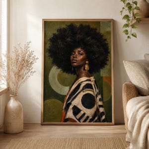 Contemporary Portrait Fine Art Print, Textured Black Woman Art, Bold Pattern Afro Boho Wall Decor, African Inspired Art