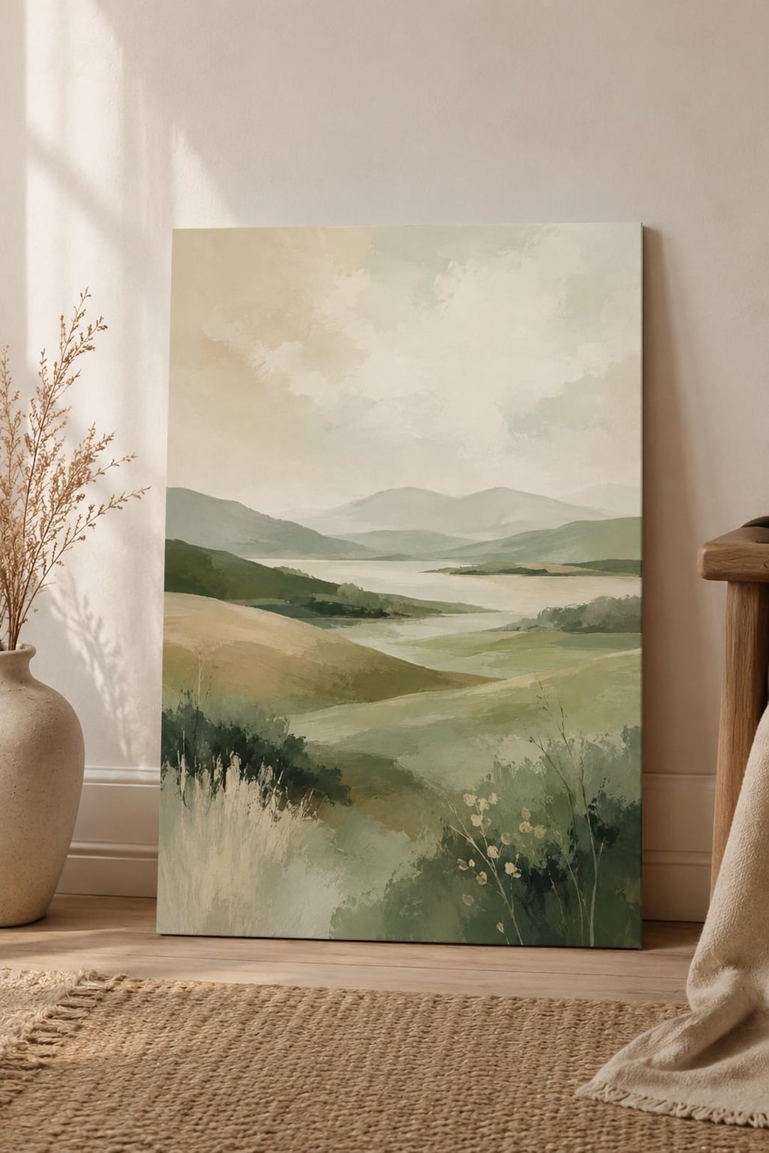 Sage Green Abstract Landscape Canvas Print, Minimalist Calm Wall Art ...