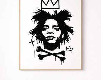 Arte mural de graffiti inspirado en Basquiat, neoexpresionista, arte mural de Basquiat, lámina de Basquiat, póster de arte graffiti, póster de Basquiat, graffiti moderno