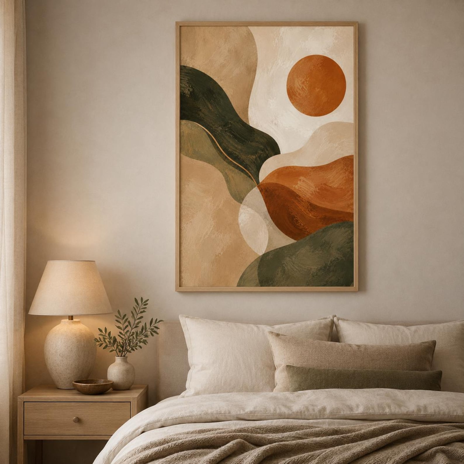 Terracotta Green Abstract Wall Art, Mid Century Modern Print, Burnt ...