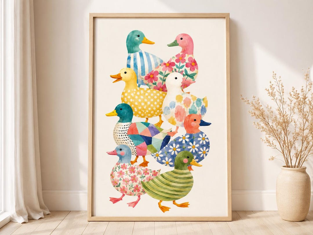 Kids Room Animal Artwork,colorful Duck Stack Art Print, Whimsical ...