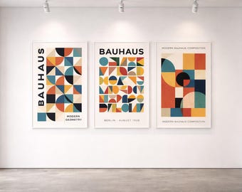 Bauhaus Geometric Art Prints, Modernist Wall Decor Set (Digital Download)