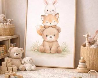 Nursery wall art,Kids Room Decor,Cozy Decor,Funny Prints,Children Room,Kids Gift,Baby Boy Room,Child Boy Room Art,Forest Animals,