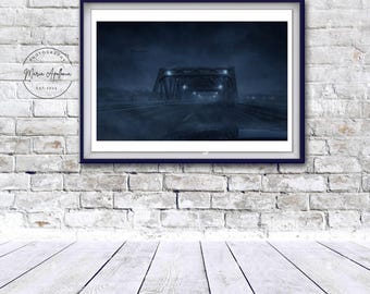 1927 Point Street Providence RI  ‘Nightlife in Prov RI at 3am’ Swing Bridge on a lone foggy night Photograph|Framed 8x10 matted 4x6|