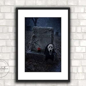 Ghostface Scream Mask Billy Loomis Mother Grave Stone, Wall Art Photograph |Black Frame 8x10 matted 4x6|