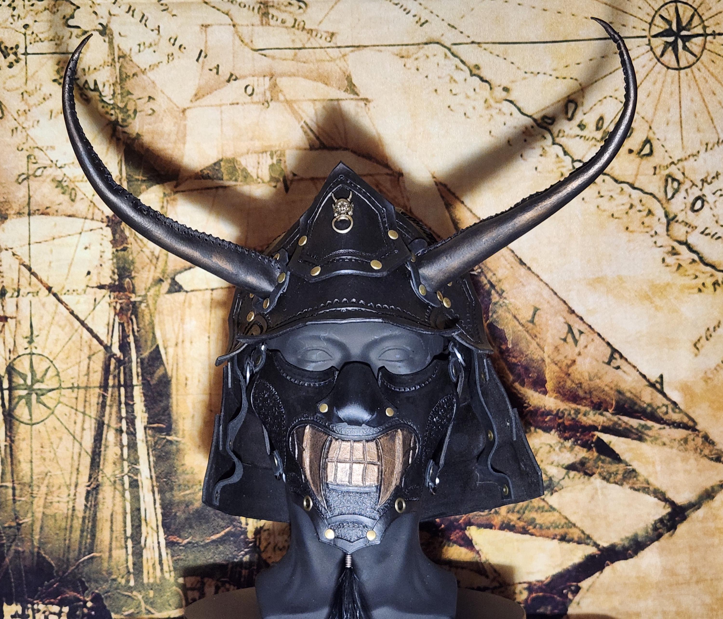 Samaran Helm Leather Samurai Helm With Half Mask - Etsy