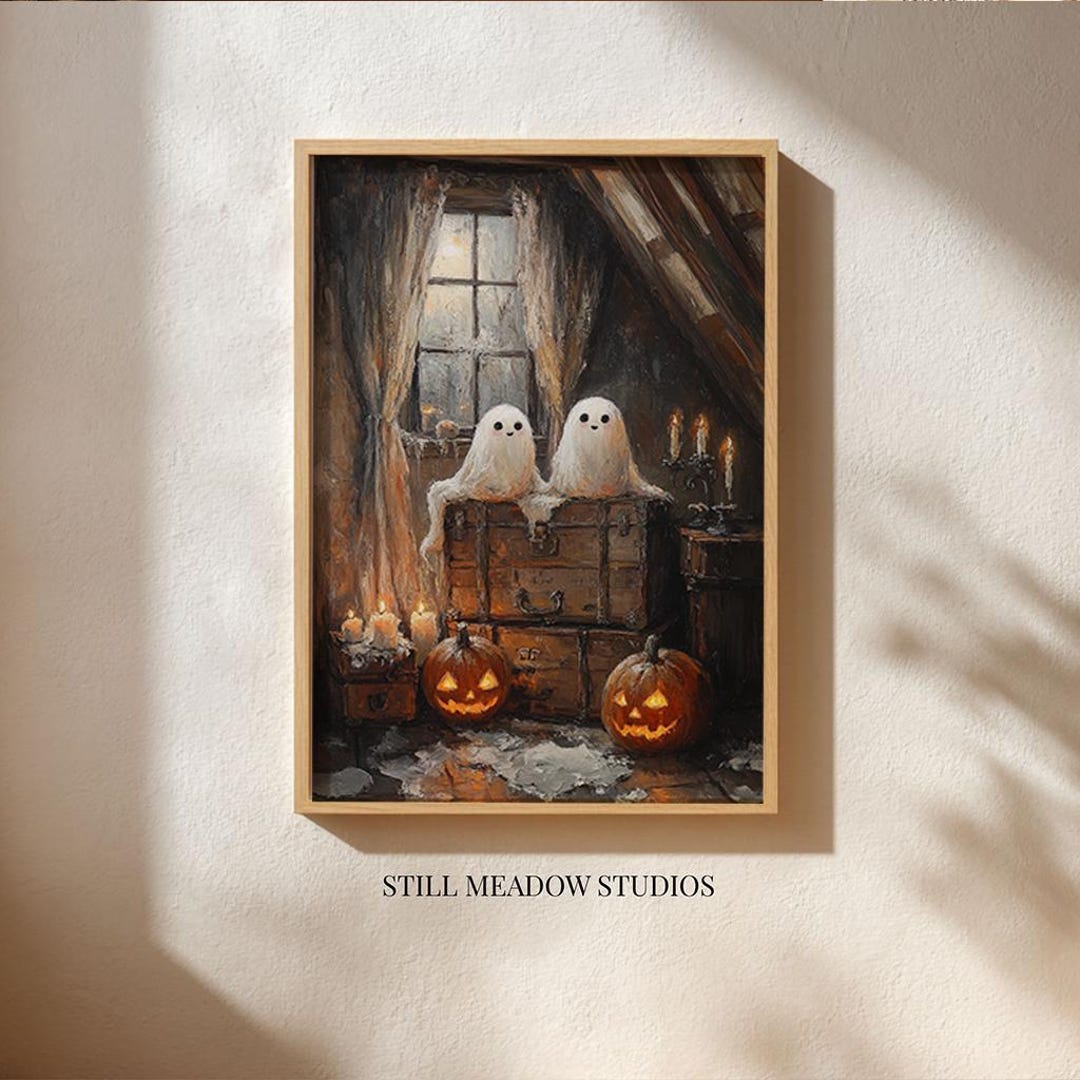 Rustic Halloween Ghosts Art Print – Moody Antique Trunk Decor (digital ...