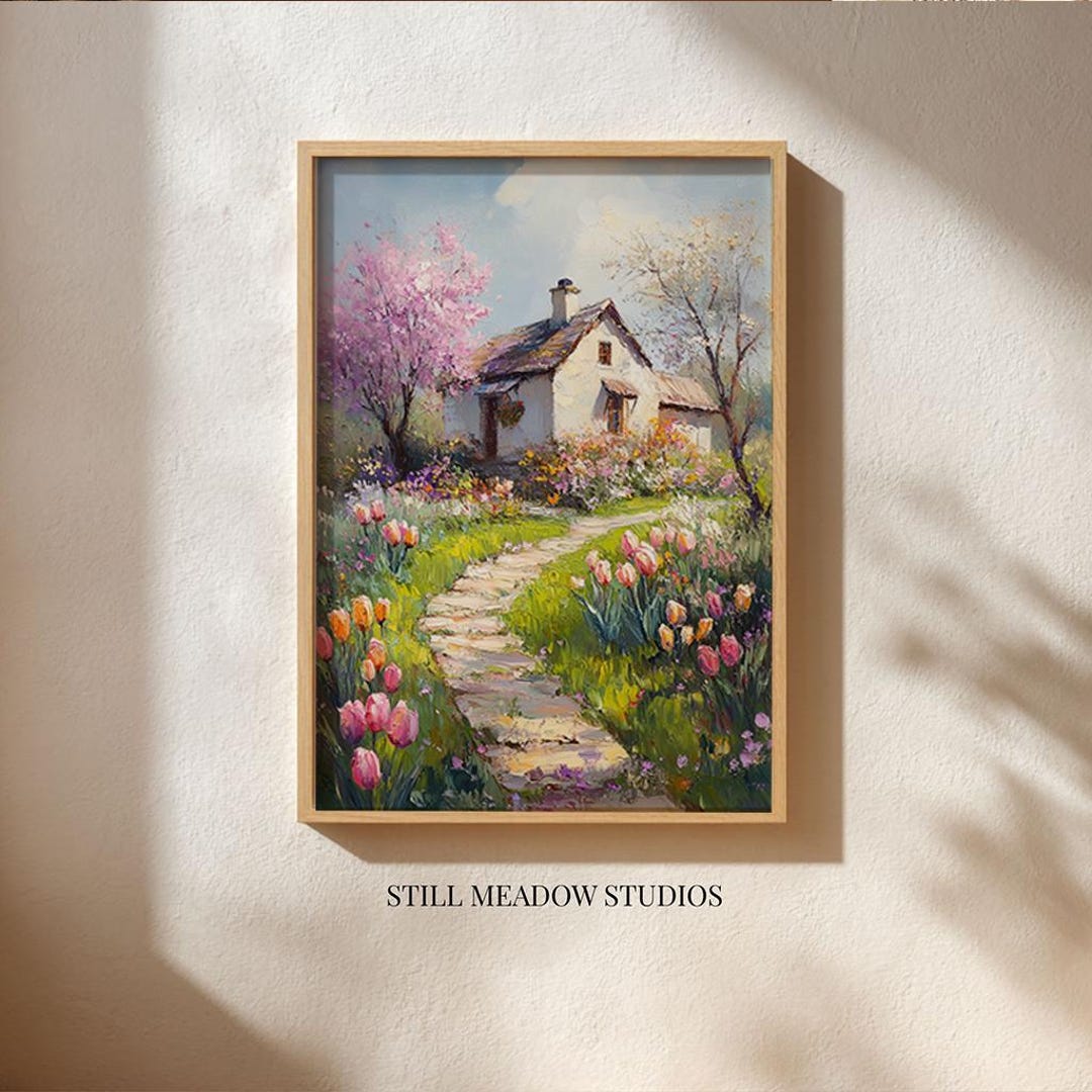 Cottagecore Spring Garden Pathway - Romantic Country Cottage Art ...
