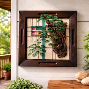 Handcrafted Copper Wire Bonsai Tree of Life Wall Art | Natural Wood Sculpture (26x26 cm) 3D effect