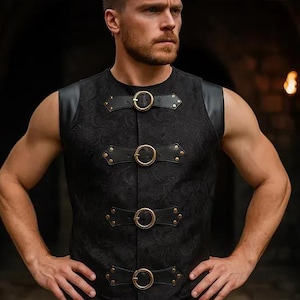 Colete gótico medieval masculino, colete viking para feira renascentista, colete sem mangas para cavaleiro LARP, colete para fantasia de pirata, colete punk para feira renascentista