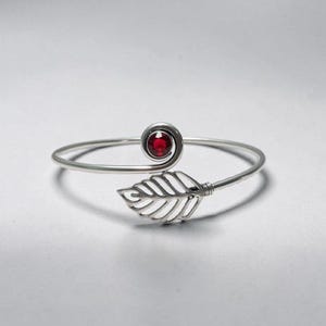 Garnet Gemstone Bangle Bracelet, Silver Plated Leaf Design, Handmade Jewelry for Women, Unique Gift for Her, Elegant Red Stone Bracelet