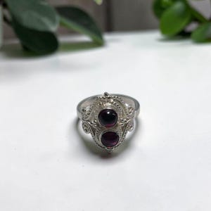 Elegant Garnet Ring – Handmade Silver Gemstone, US Size 10