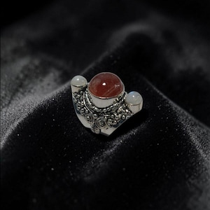 Sunstone Moonstone Gemstone Ring – Handmade Silver Plated Jewelry for Women, Size 5.75 US