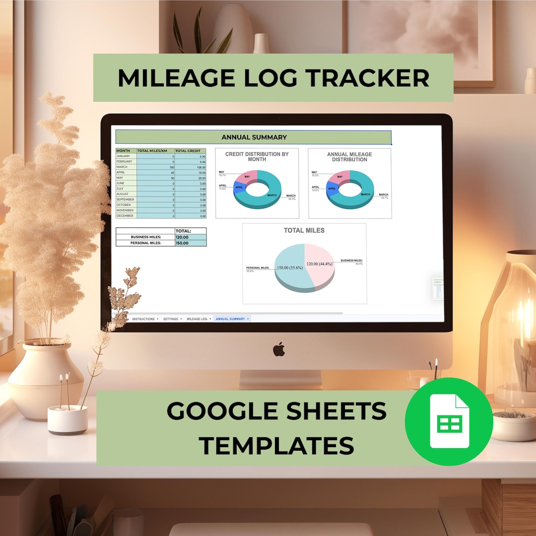 Mileage Log Tracker Spreadsheet for Google Sheets, Travel Chart ...