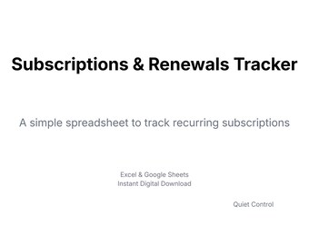 Subscriptions & Renewals Tracker Spreadsheet | Simple Subscription Manager
