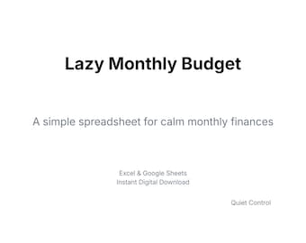 Lazy Monthly Budget Spreadsheet | Simple Monthly Money Tracker