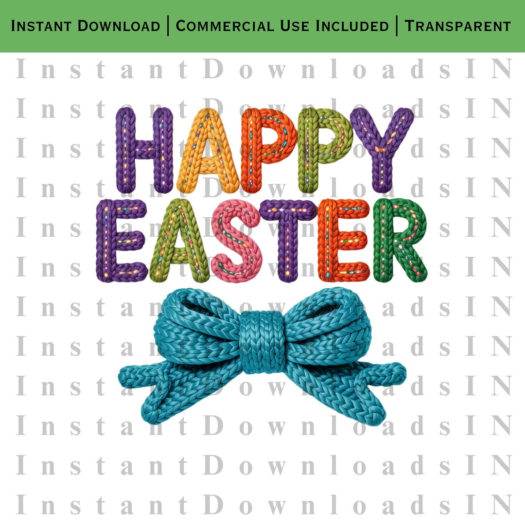 Bow Lettering Happy Easter PNG | Crochet Bow Lettering Sublimation Instant Download ...