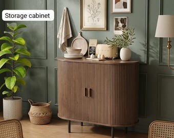 Modern Fluted Sideboard Buffet Storage Cabinet | 31.5" Slatted Wood Coffee Bar Console