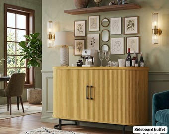 Fluted Oak Sideboard Buffet Cabinet