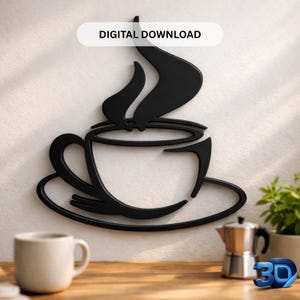 Coffee Wall Art STL | 3D Printable Coffee Cup Sign | Cafe Kitchen Decor | Minimalist Wall Hanging | Digital Download STL & 3MF