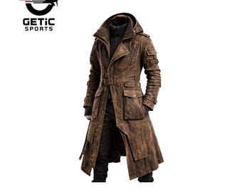 Distressed Canvas Tactical Trench Coat – Steampunk Gothic Duster Jacket