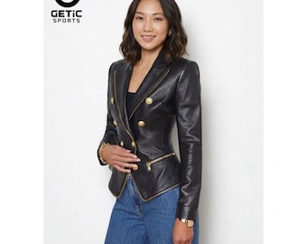 Women's Genuine Sheepskin Leather Biker Jacket – Custom Fit, Handmade Luxury Coat