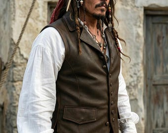 Captain Jack Sparrow Leather Vest, Pirate Steampunk Waistcoat, Renaissance Costume, Medieval Cosplay
