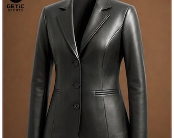 Women Handmade Lambskin Leather Blazer: Classic Black Women's Jacket Gift For Her