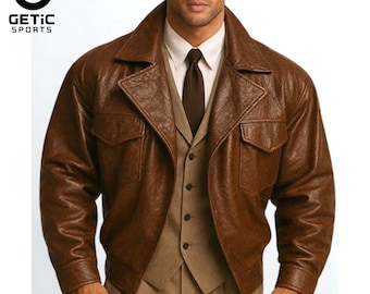 Men's Oversized Sheep Leather Aviator Jacket – Distressed Vintage Brown Blouson Fit