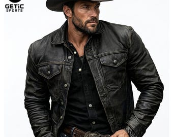 Men's Genuine Sheepskin Leather Trucker Jacket – Vintage Black Biker Style
