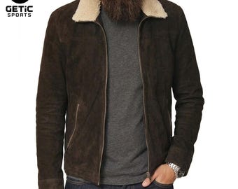 Men's Distressed Brown Suede Leather Jacket: Western Sheriff Style  Coat