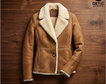 Women’s Shearling Sheepskin Jacket,Winter Coat, Real Leather Warm Gift for Her