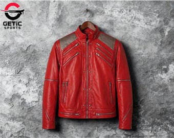 Michael Jackson Beat It Red Leather Jacket | 80s Thriller Tribute Concert Style Coat