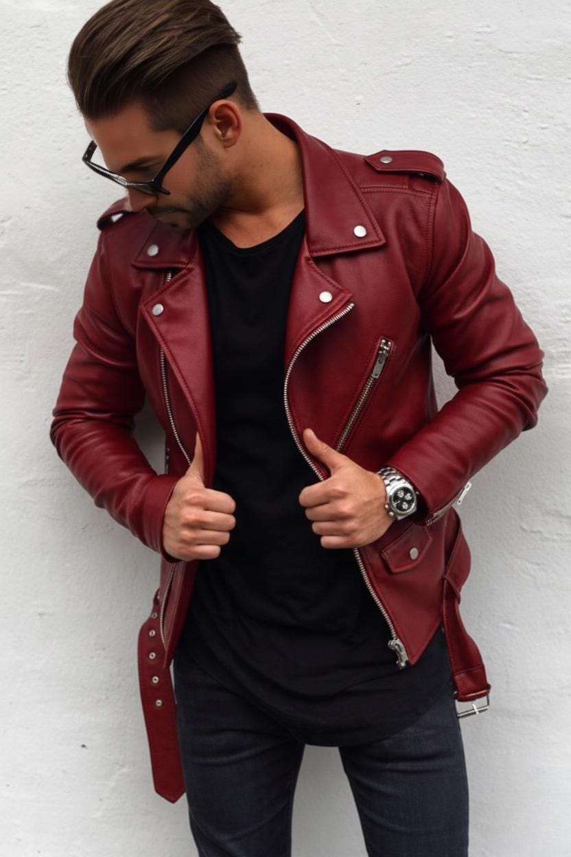 Red leather jacket - Etsy 日本