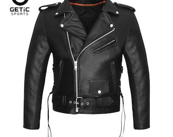 Men's Black Leather Motorcycle Jacket, Concealed Carry, Side Lace, Quilted Liner