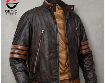 X-Men Wolverine Leather Motorcycle Jacket - Striped Logan Halloween Style Gift For Him