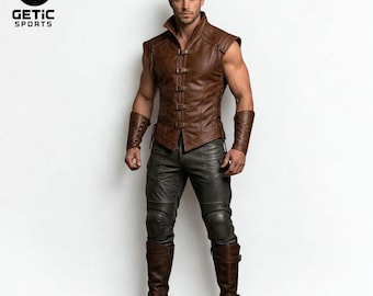 Men’s Brown Medieval Leather Jerkin - Viking Warrior Gothic Armor - Handmade Cosplay & LARP Costume