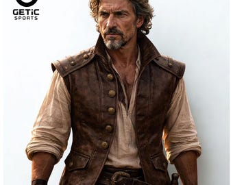 Men's Distressed Leather Medieval Vest – Pirate Renaissance LARP Armor Waistcoat