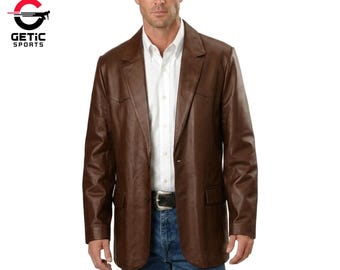 Men's Soft Lambskin Leather Blazer Jacket – Two-Button Party Coat for Everyday Wear