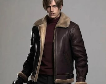 Leon S. Kennedy RE4 Remake Shearling Leather Bomber Jacket