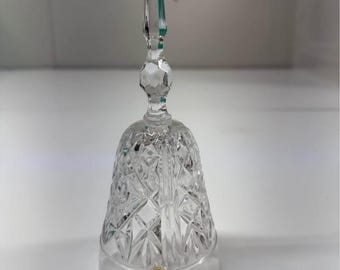 OTCO Crystal Cut Glass Decorative Bell Clear Geometric Etched Glossy Finish