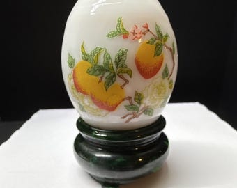 Avon Moonwind Perfume Decorative Glass Egg Bottle with Fruit Artwork