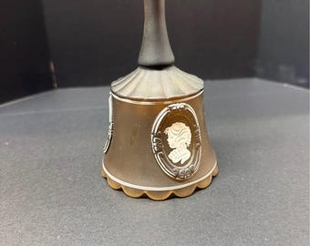 Hand Painted Satin Glass Cameo Bell Signed S. Carroll 1978 Satin-Finished